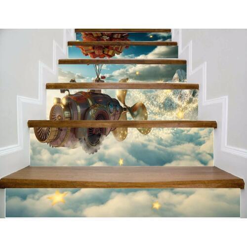 6pcs/set 18cm x 100cm Christmas Gifts Flying Fish Balloons Stairs Sticker Wallpaper LTT061