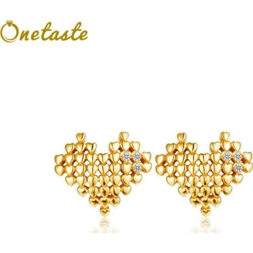 925 Sterling Silver Gold Plated Heart Shaped Zircon Stud Earrings Fashion Simple Small Love Earring For Women Girls Party Gift