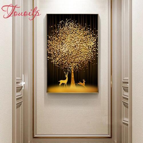 TOUOILP full round & square 65d diy diamond embroidery 5d Golden tree deer diamond painting mosaic bead picture of rhinestone