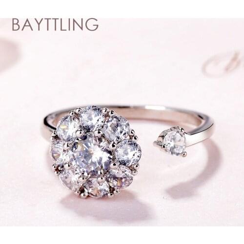 BAYTTLING New 925 Sterling Silver Luxury Large Zircon Rotating Open Ring For Women Men Fashion Wedding Jewelry Gifts