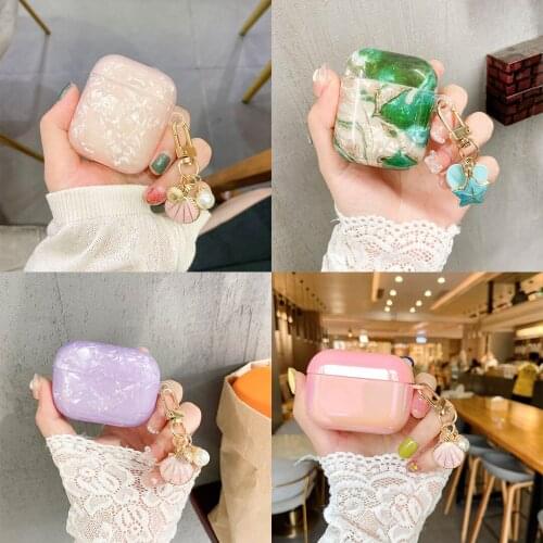 Summer Fashion Pearl Keychain For AirPods 1 2 Pro3 Headphone Case Pink Purple Wireless Bluetooth Earphone Charging Box Cover