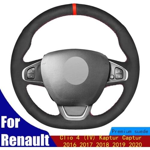 DIY Car Steering Wheel Cover Black Suede Red Marker Hand Stitched For Renault Clio 4 (IV) Kaptur Captur 2016 2017 2018 2019 2020