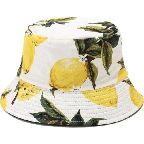 Fresh Lemon printing double-sided wearing Bucket hat Men and Women good tide fisherman hat quality hats outdoor sun hat