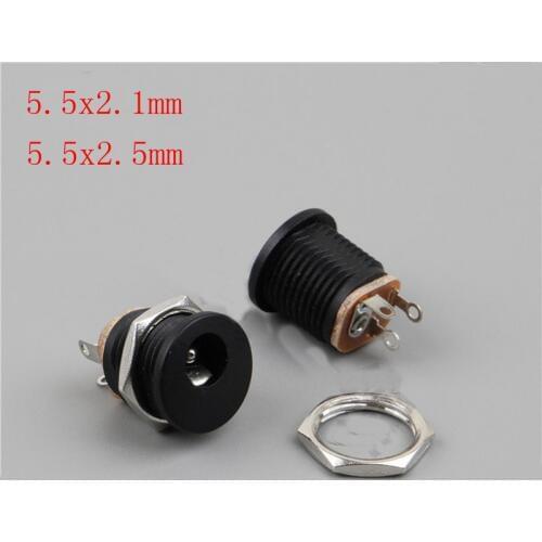 Power socket 5.5x2.1/2.5mm socket round hole thread nut panel mounting with nut