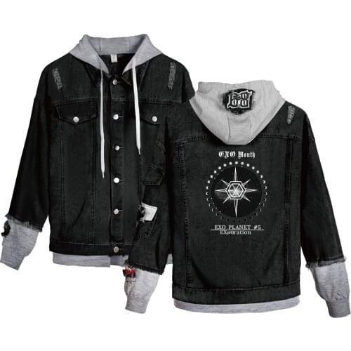 Classic Women Pattern Jeans Coat Jeans Hoodies Jacket Casual Women Jackets Loose Denim Jacket Print Trendy Autumn Winter EXO