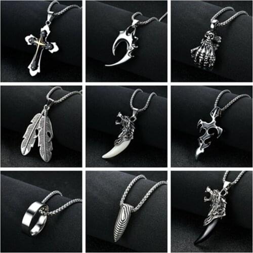 Fashion Necklace Women men Jewelry cross feather skull Charms Pendant Alloy Long Necklace Chain Sweater chain Accessories