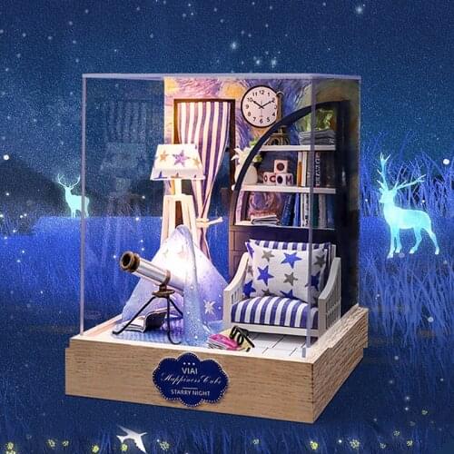 Wooden House Doll House Furniture Miniature House Building 3D Model Assemble Diy Dollhouse Kits Roombox Kids Toys Birthday Gifts