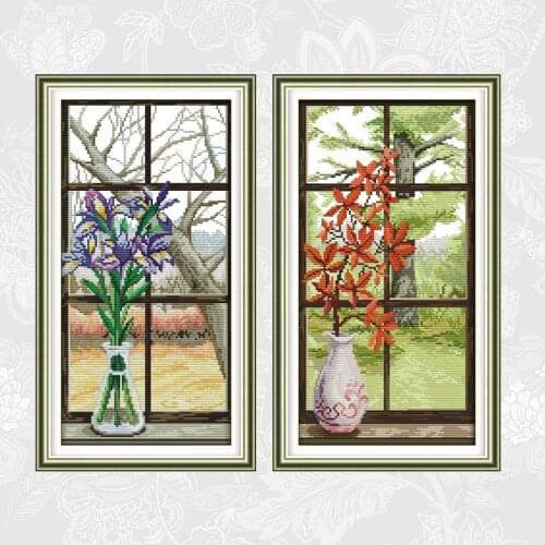 Lily and Red leaves Embroidery Sets Aida Canvas Cross-stitch 11CT 14CT Wholesale Handwork Beginner Needlework Home Decor