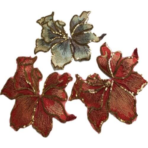 1pcs Embroidery Gold Glitter Flower Patches Accessories DIY Handmade Patchwork Dress Patches Appliqued Decoration