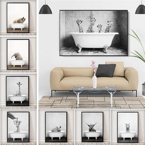 Canvas Print Home Decor Wall Art Painting Panda Giraffe Baby Animal in Bathtub Modular Picture Nordic Style Poster For Kids Room