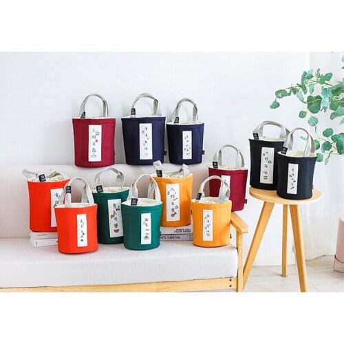New fashion canvas lunch bag female student lunch box lunch insulation bag office school picnic food insulation rice bag