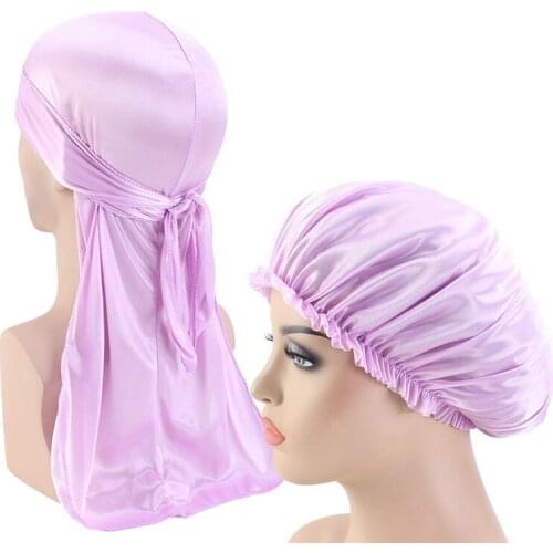 NEW Hijab Silky Durag Long Tail And Wide Straps Waves For men Solid Wide Doo Rag Bonnet Cap Comfortable Sleeping Hat Inner Cap