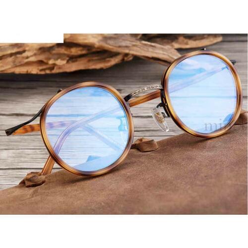 Acetate Optical Glasses Frame Men Full Retro Vintage Round Prescription Eyeglasses Women Black Leopard Clear Myopia Eyewear NX