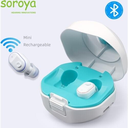 Soroya Rechargeable Digital Wireless Hearing Aids with Bluetooth Hearing aids 4 Channels Mini ITC Sound Amplifier Portable