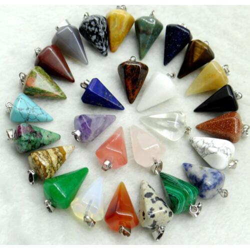 Wholesale Natural stone Quartz Crystal Turquoises Opal tiger eye beads pendant Pendulum for diy Jewelry making Necklaces 12pcs