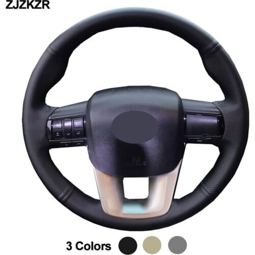 Hand Sew Car Steering-Wheel Cover Wrap Beige Dark Gray Black For Toyota Fortuner 2016 2017 2018 2019 2020 2021 Hilux 2015-2021