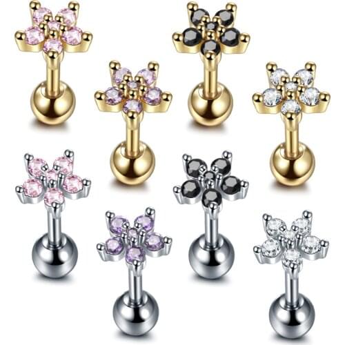 1 PC Fashion Stainless Steel Flower Earrings 2021 Trend Korean Ear Cartilage Tragus Piercing Studs Body Jewelry For Women Teens