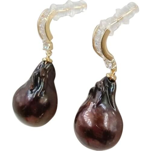 Keshi black baroque pearl 925 silver earring,100% freshwater pearl earring with nice 925 silver hook,13-16 mm big baroque pearl