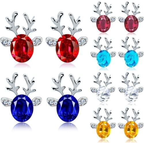 Korean Style Antler Deer Head Crystal Earrings For Women Elegant Sparkling Rhinestone Ear Stud Merry Christmas Jewelry 2021
