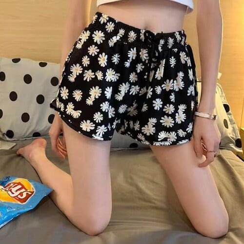 Women Fashion Floral Print Shorts Summer Loose Drawstring Waist Shorts Fresh Househol Sleep Bottoms Soft Pyjamas Pants