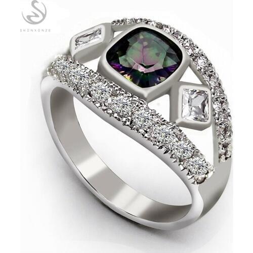 SHUNXUNZE Fancy Engagement Wedding rings Jewelry for women dropshipping Rainbow Cubic Zirconia Rhodium Plated R3337 size 6 7 8 9