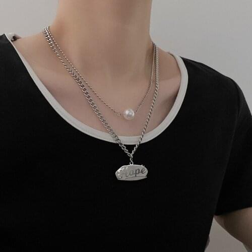 U-Magical Stainless Steel Imitation Pearl Beaded Letter Pendant Necklace for Women Chain Irregular Metallic Necklace Jewelry