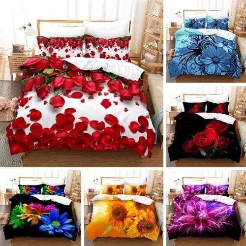 Gorgeous Flowers Duvet Cover Set 3D Printed Dekbedovertrek Include 1 Duvet Cover 2 Pillowcases Microfiber Bedding Set
