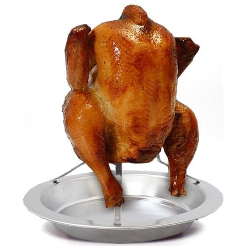 Stainless Steel Upright Beer Chicken Holder Chicken Roaster Rack Non-Stick BBQ Baking Pan Grilled Rack for Outdoor Camping