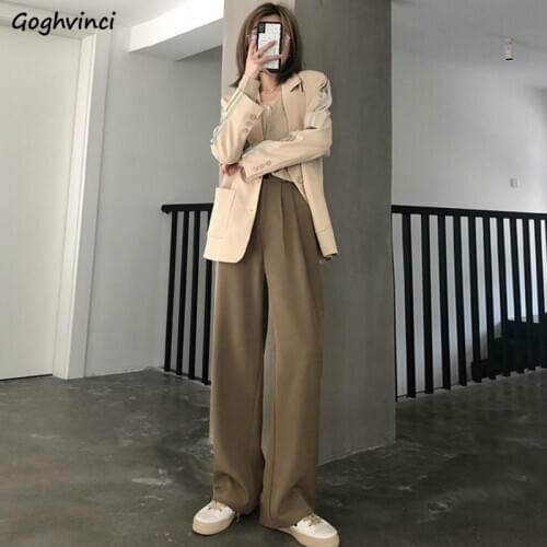 Women Casual Pants Suit Wide Leg Plus Size 3XL High Waist Button Fly Loose Lady Elegant Chic Ulzzang New Korean Style Trousers