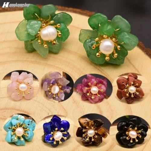 Fashion Natural Stone Earrings Handmade Flower Stud Earrings S925 Silver Needle Dangler Women&Ladies Birthstone Jewelry Gifts