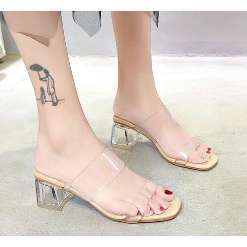 2021 HOT Clear Heels Slippers Women Sandals Summer Shoes Woman Transparent High Pumps Wedding Jelly Sexy Square Heels