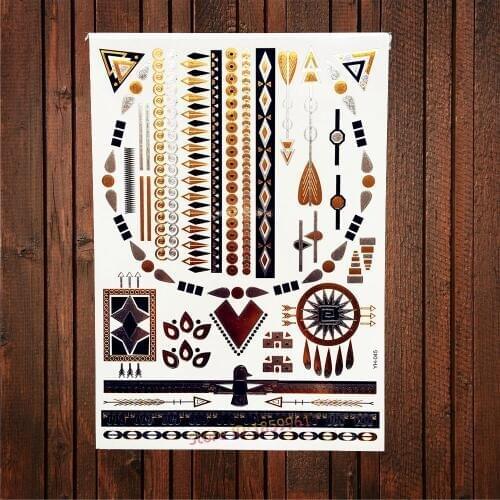 1PC Sexy Women Henna Body Art PAinting Sleeve Arm Tattoo Stickers Gold Brown Arrows Temporary Removable Tattoo Summer Style 045