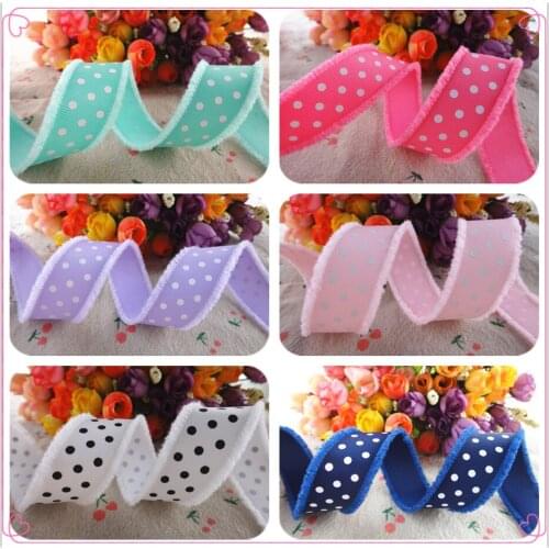 17121305,New arrival 1" 25mm 50 yards/lot high quality dots hairy edge grosgrain ribbons gift packaging DIY handmade materials