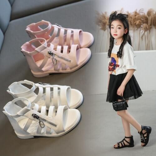 2021 Gladiator Sandals Kids Flat Dress Shoes For Little Girl Beach Shoe Elegant Summer Child Sandals 3 4 5 To 6 7 8 9 12 Years