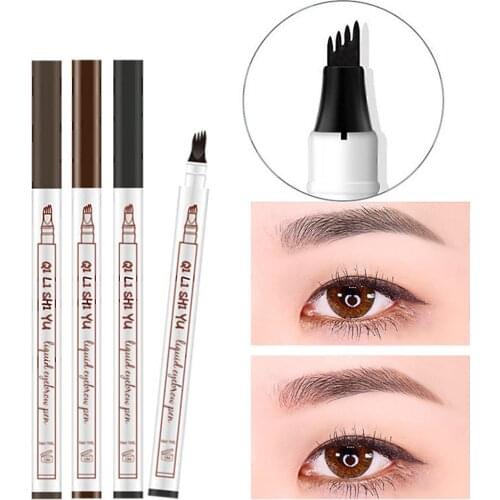 3 Colors Eyebrow Pen Waterproof 4 Fork Tip Eyebrow Tattoo Pencil Cosmetic Long Lasting Natural Dark Brown Liquid Eye Brow Pencil