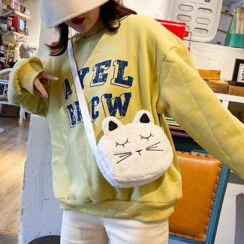 4colors Cute Cat Messenger Bag Girls Creative Plush Portable Small Circle Round bag Fashion Funny Women Shoulder Crossbody Bags
