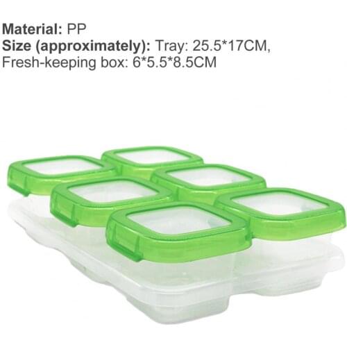 6Pcs/Set Practical Transparent Food Box with Green Cover Multifunctional Fresh-keeping PP Baby Food Storage Box for Kitchen