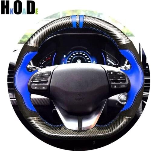 DIY Black Genuine Leather Hand-stitched Car Steering Wheel Cover for Hyundai Elantra 4 2016 2017 2018 2019 Ioniq 2017-2019