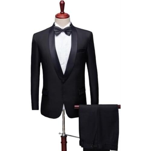 Black chorus Blazer men groom suit set with pants mens wedding suits costume singer star style dance stage clothing formal dress