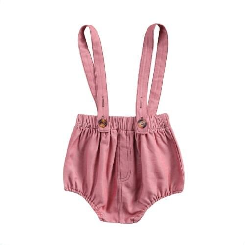2021 0-18 Months Baby Suspender Bloomers Denim Pants Boys Girls Casual Sleeveless Solid Color One-Piece Bib Shorts with Buttons