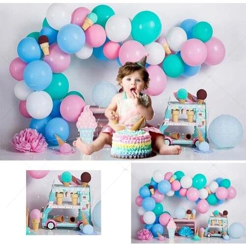 Ice Cream Girl Birthday Phtography Backdrops for Ice Cream Truck Balloon Decor Baby Cake Smash Child Photo Studio Background