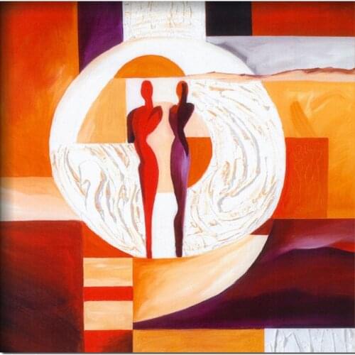 Handmade Canvas Art Wall Decor Abstract Red Painting Circle Of Love Modern Artwork Picture For Bedroom Square Personalized Gift