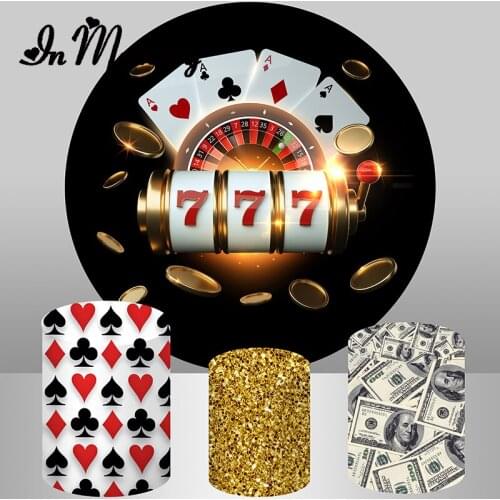 InMemory Adult Birthday Party Round Backdrop Cover Casino Playing Card Theme Circle Photography Background Custom Plinth Covers