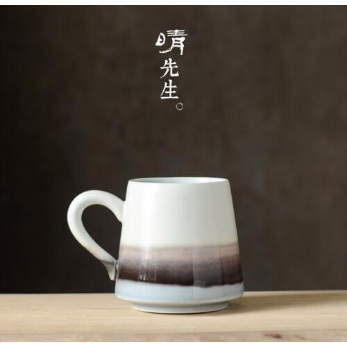 Jingdezhen Hand-Painted Simple Chinese-Style Cup Ceramic Coffee Cup Hipster Elegant Tea Cup Mug Flowing Glaze