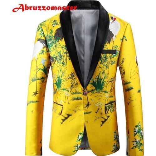 Animal Print Suit Jacket Yellow Print Suit Blazer 1Piece Shawl Lapel Suit Blazer Custom Made Man Top Tailor Suit Blazer