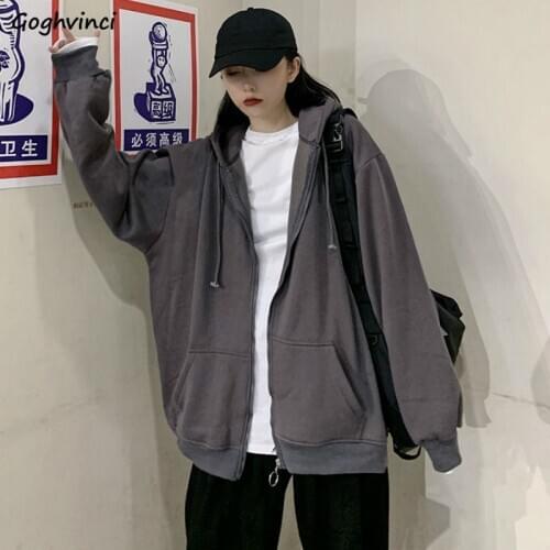 Jackets Womens Solid Vintage Thickening Loose Hooded Korean Style Harajuku Leisure Oversize Couple Female Students Bf Chic New