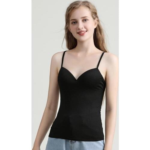 Seamless Solid Slim Vest for Women with Padded Bras Summer Adjustable Strap Tank Tops Soft Elastic Modal Cammisole Girl Lingerie