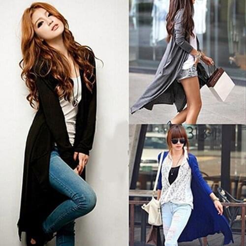 New Fashion Black/Gray Long Cardigan Women Outerwear Thin Kimono Cardigan Long Sleeve Loose Asymmetric Hem Plus Size Women
