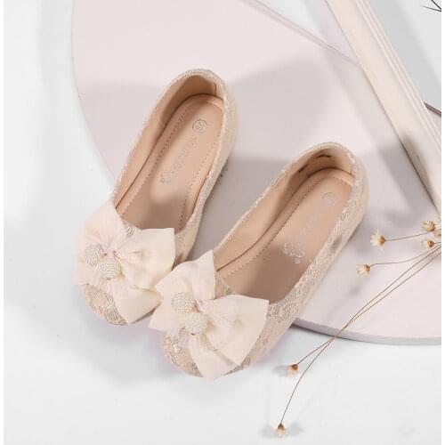MRLOTUSNEE® Girls‘ Lace / Mesh Flats Little Kids(3-9 ys) Ballerina / Flower Girl Shoes Bowknot Gold / White / Pink 607-63