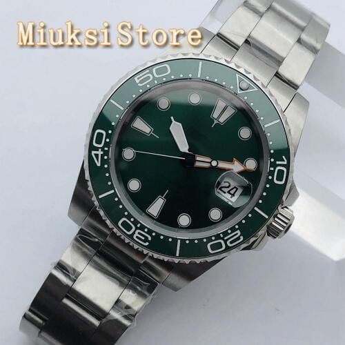BLIGER 40mm New Mens Top Sterile Watch Silver Case Sapphire Glass Ceramic Bezel Green Dial Date Mens Automatic Watch